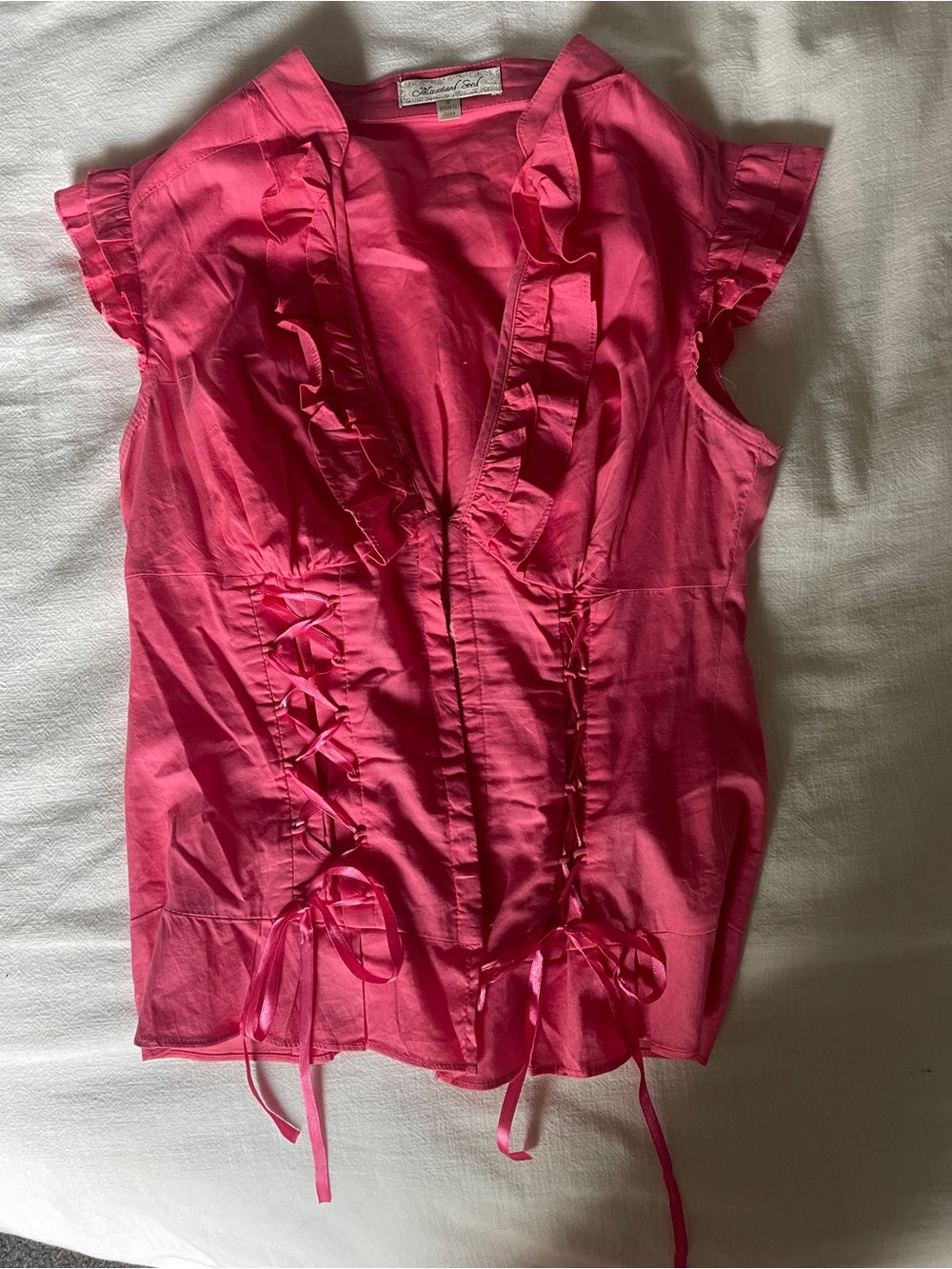 Mustard Seed Hot Pink Ruffle Tie-Front Cap Sleeve Blouse